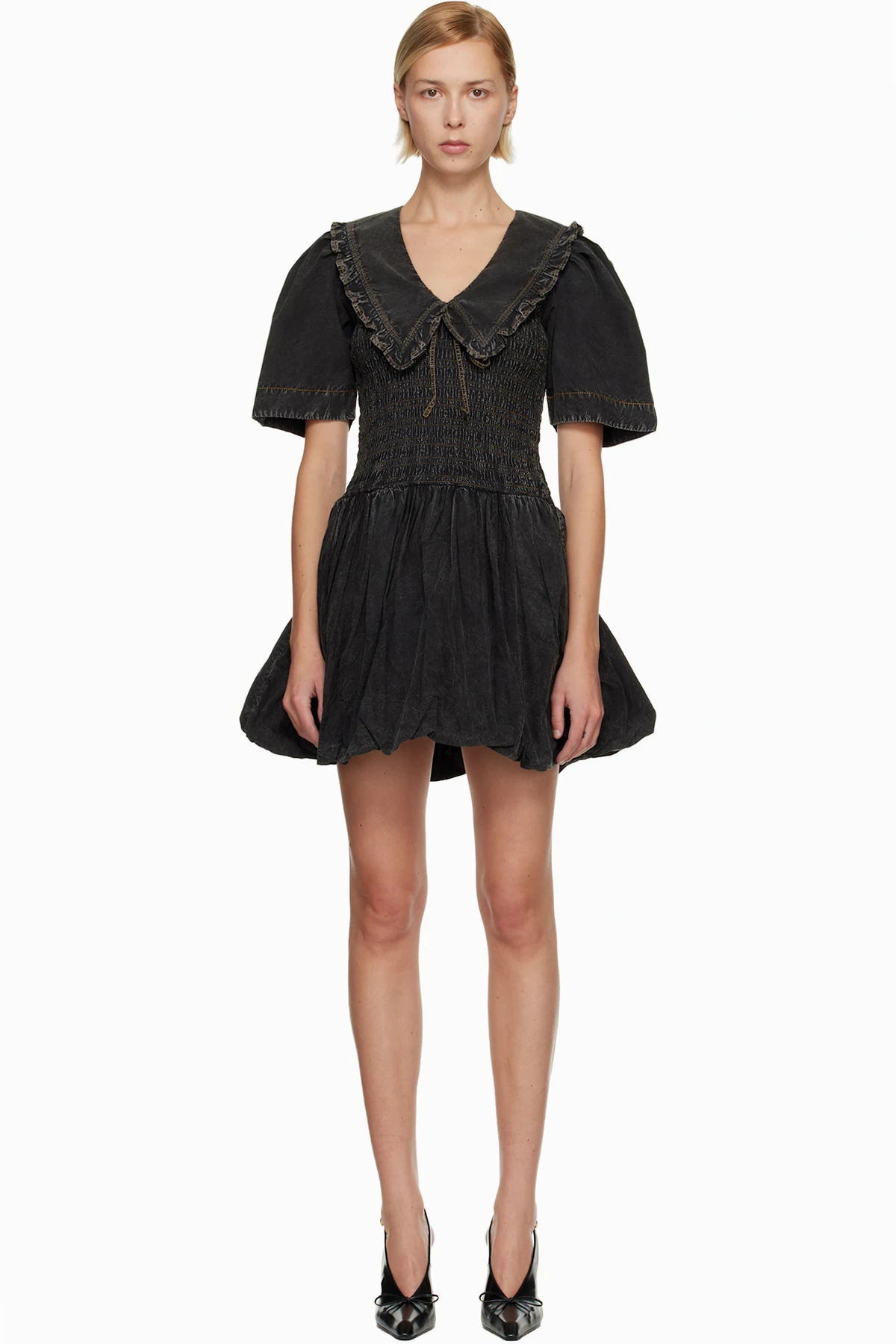 Black Washed Smock Minidress