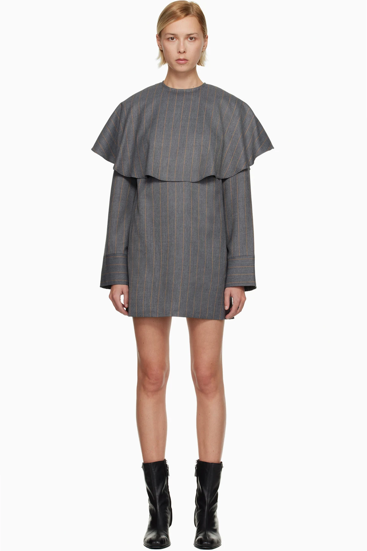 Gray Stripe Circle Collar Minidress