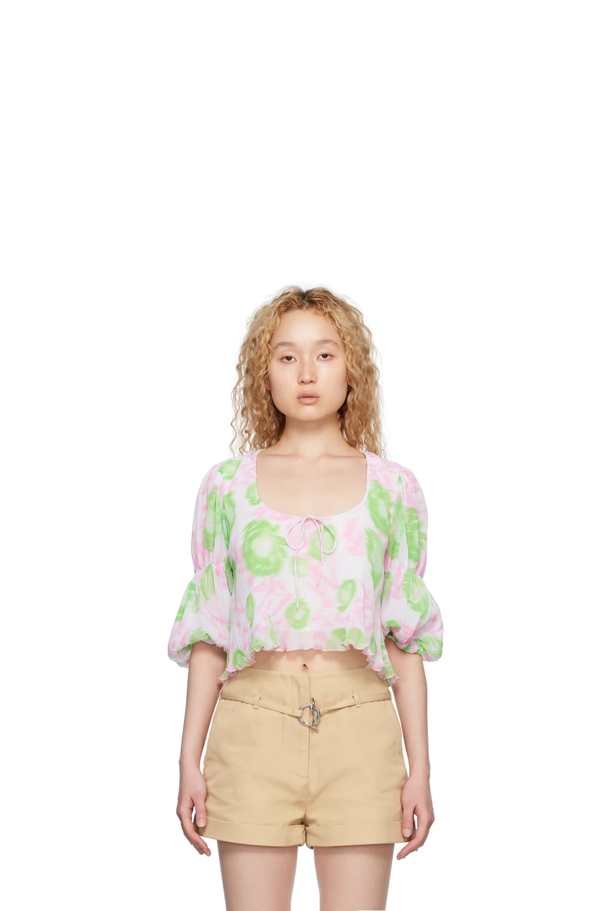 Pink & Green Pleated Blouse