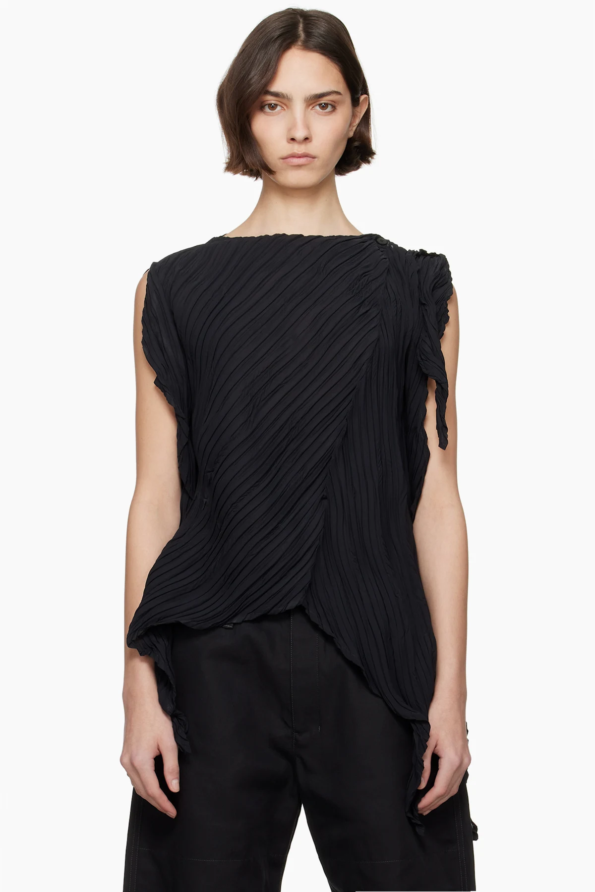 Black Wrinkled & Twisted Blouse