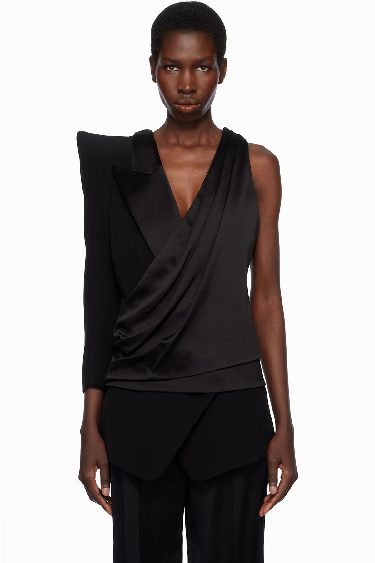 Black Asymmetric Structured Blouse Jacket