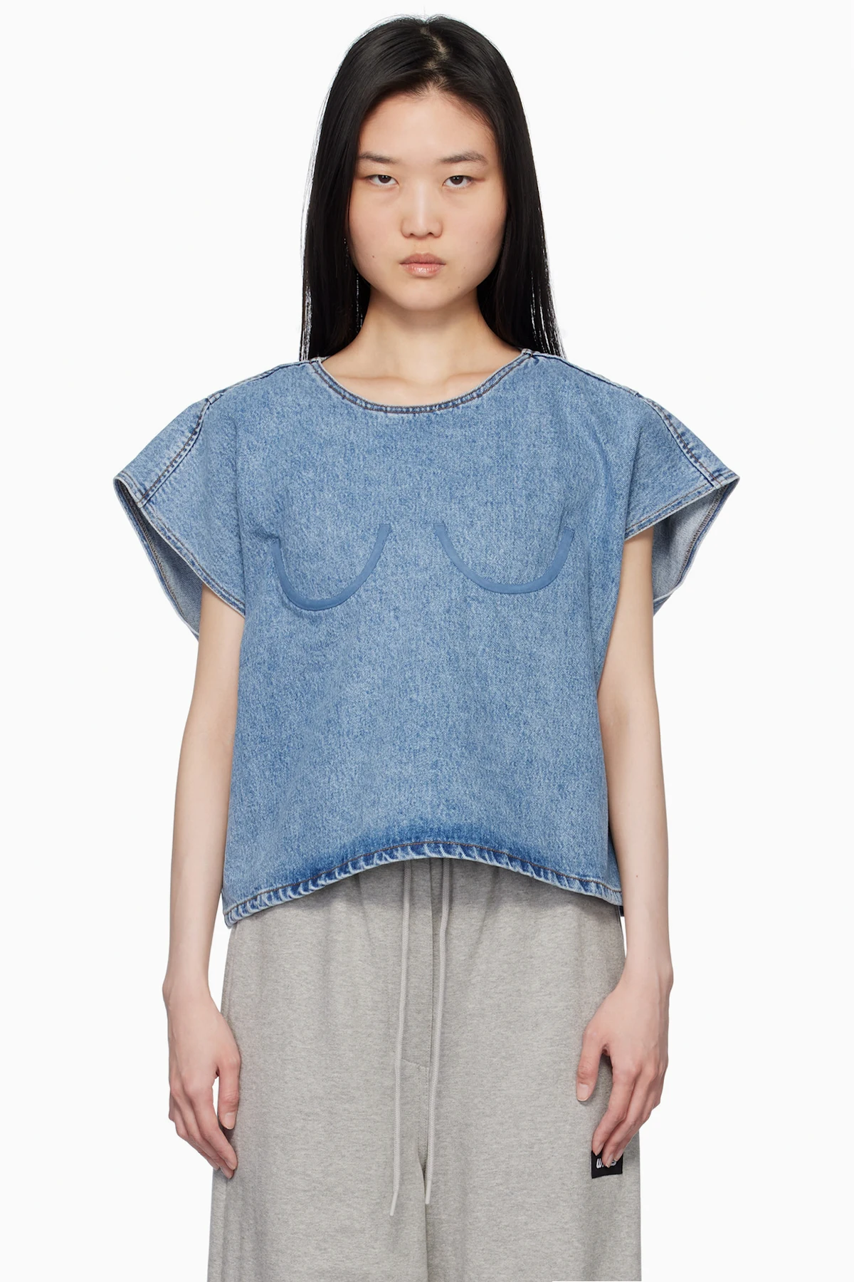 Blue Bra Point Sleeveless Denim Top