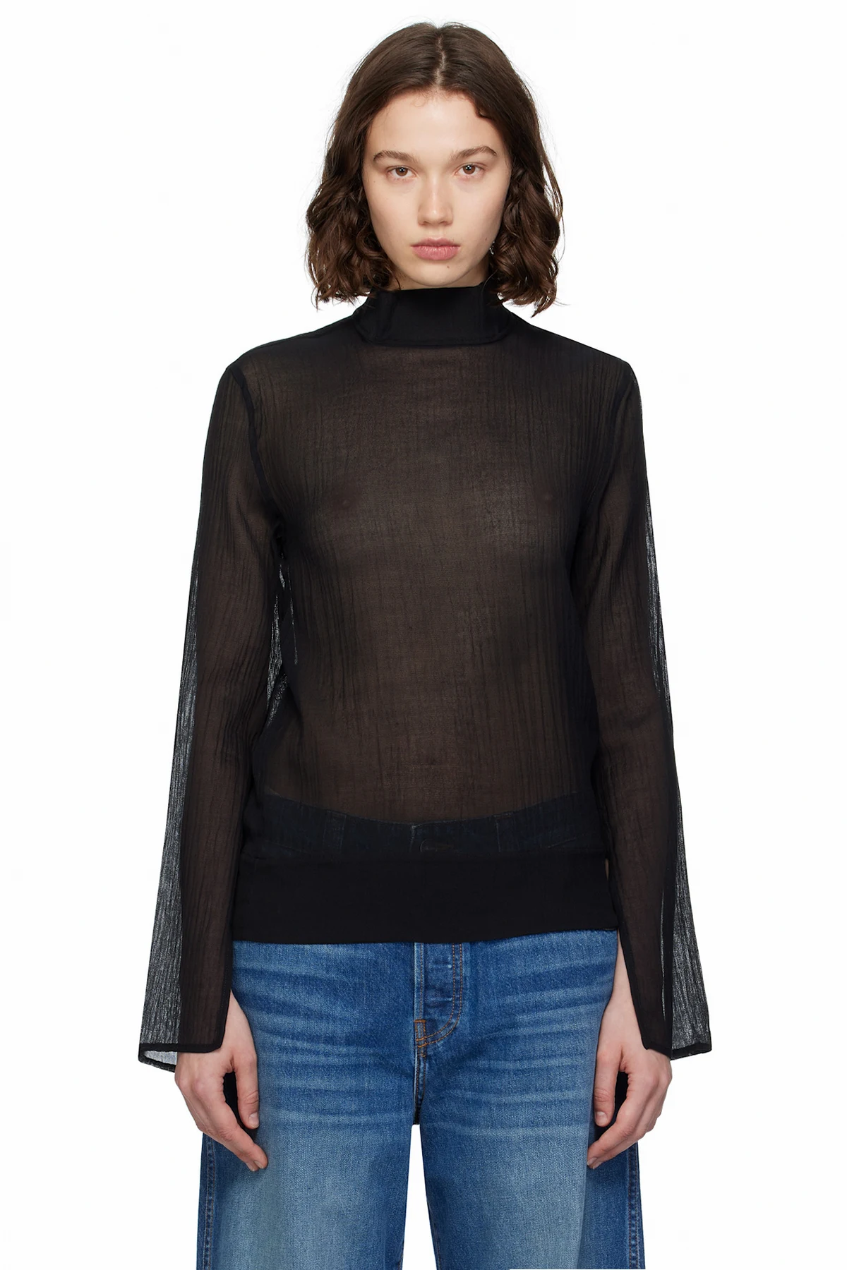 Black Slit Sleeve Blouse