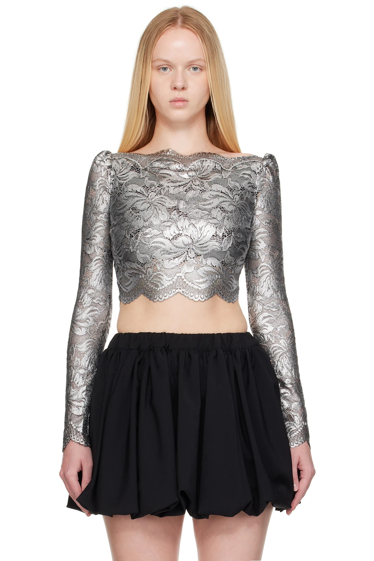 Silver Cropped Lace Top