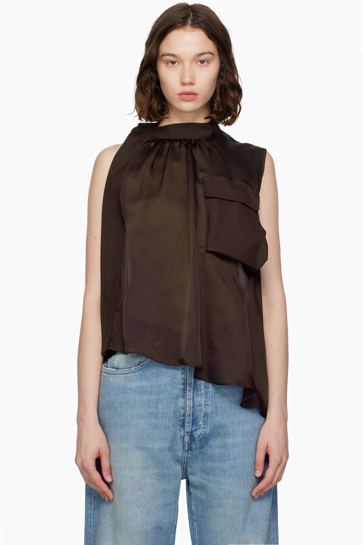 Brown Suiting Mix Pullover Blouse