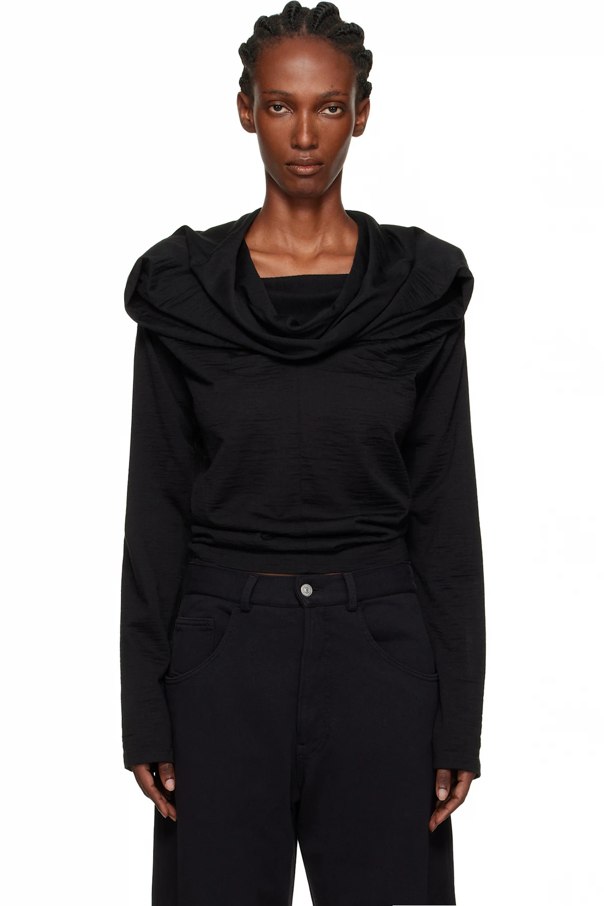 Black Wool Jersey Long-Sleeved Top