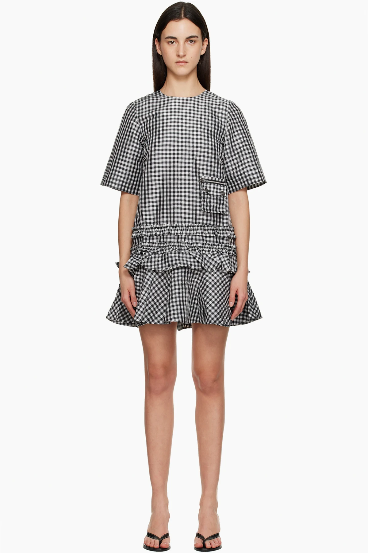 Black & White Crinkled Check Minidress