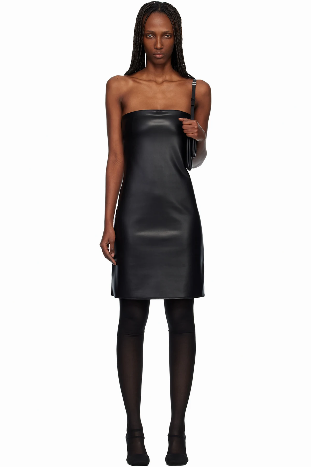 Black Bustier Lingerie Faux-Leather Minidress