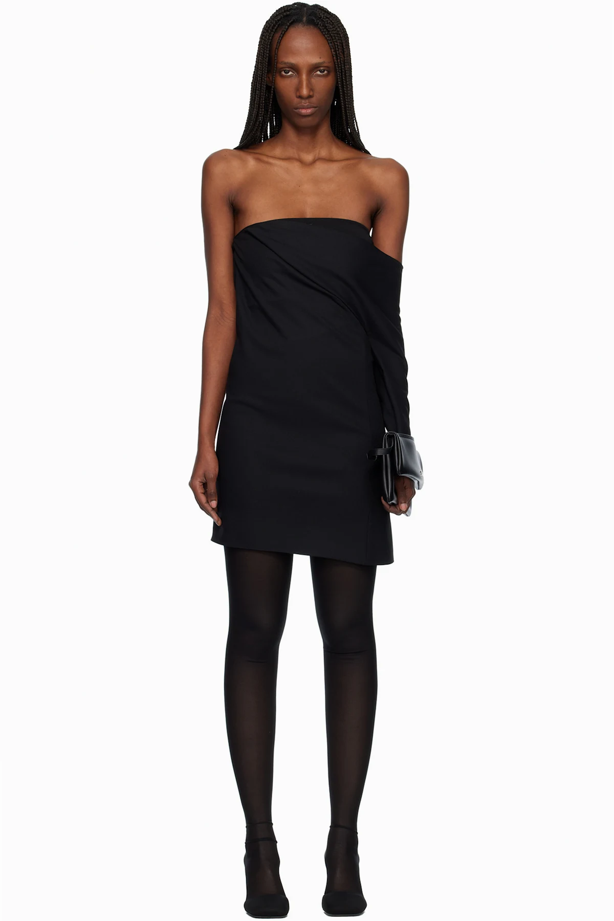 Black Draped Polywool Bustier Minidress