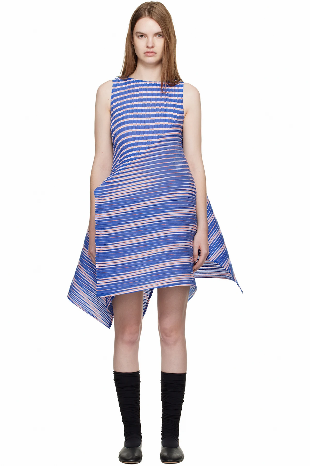 Navy Generic Stripes Machine Pleats Minidress