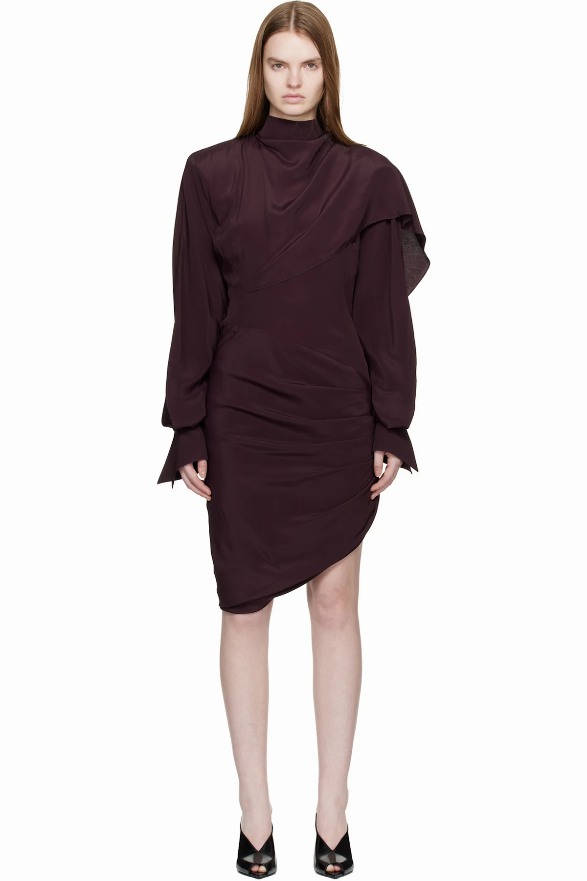 Burgundy Draped Scarf Minidress