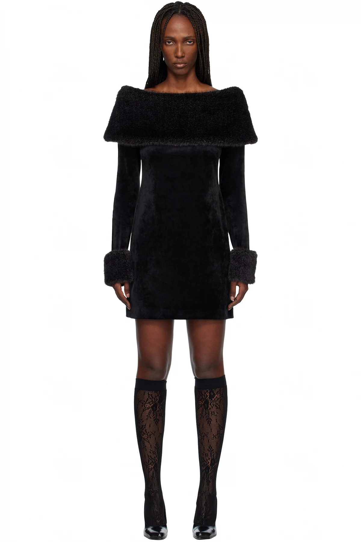 Black Stretch Velour Minidress