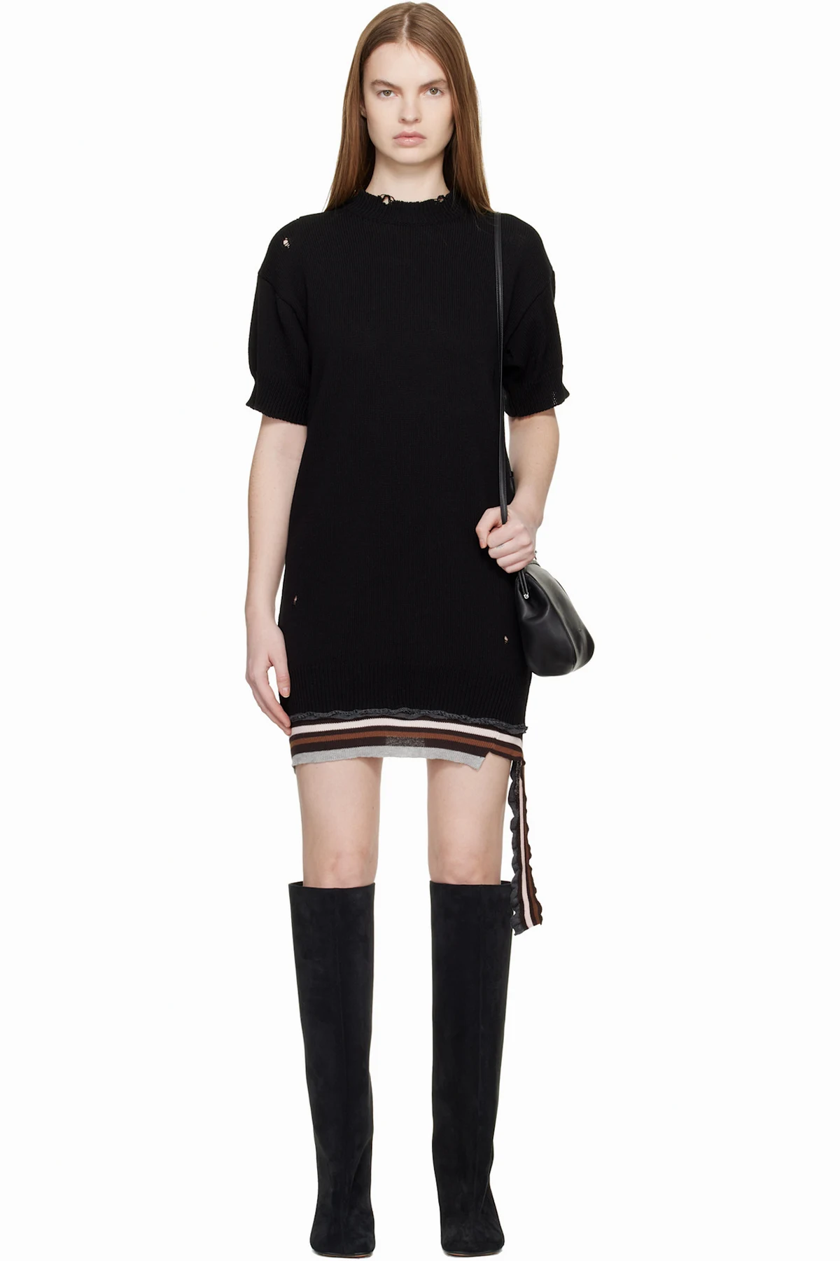 Black Hanging Rib Minidress