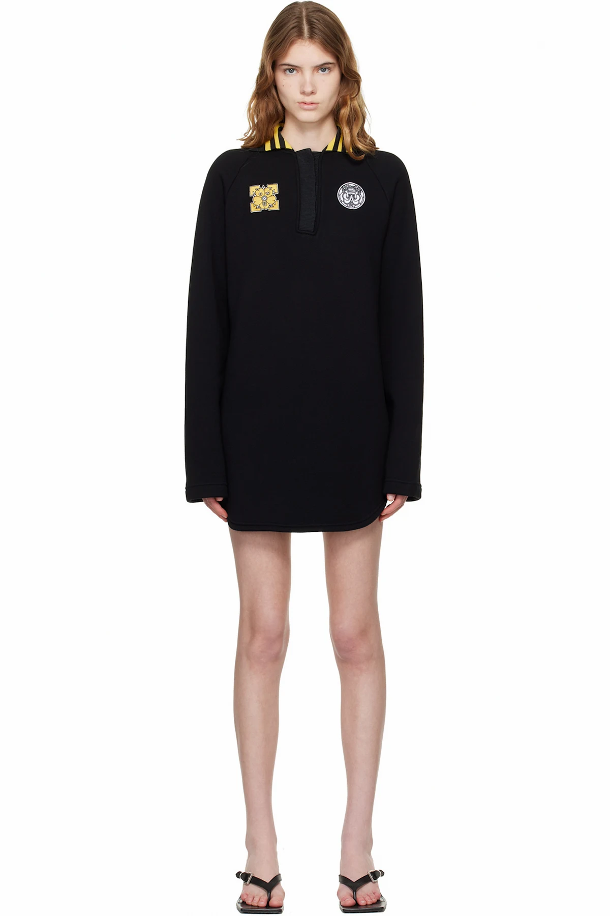 Black Sporty Polo Sweat Minidress