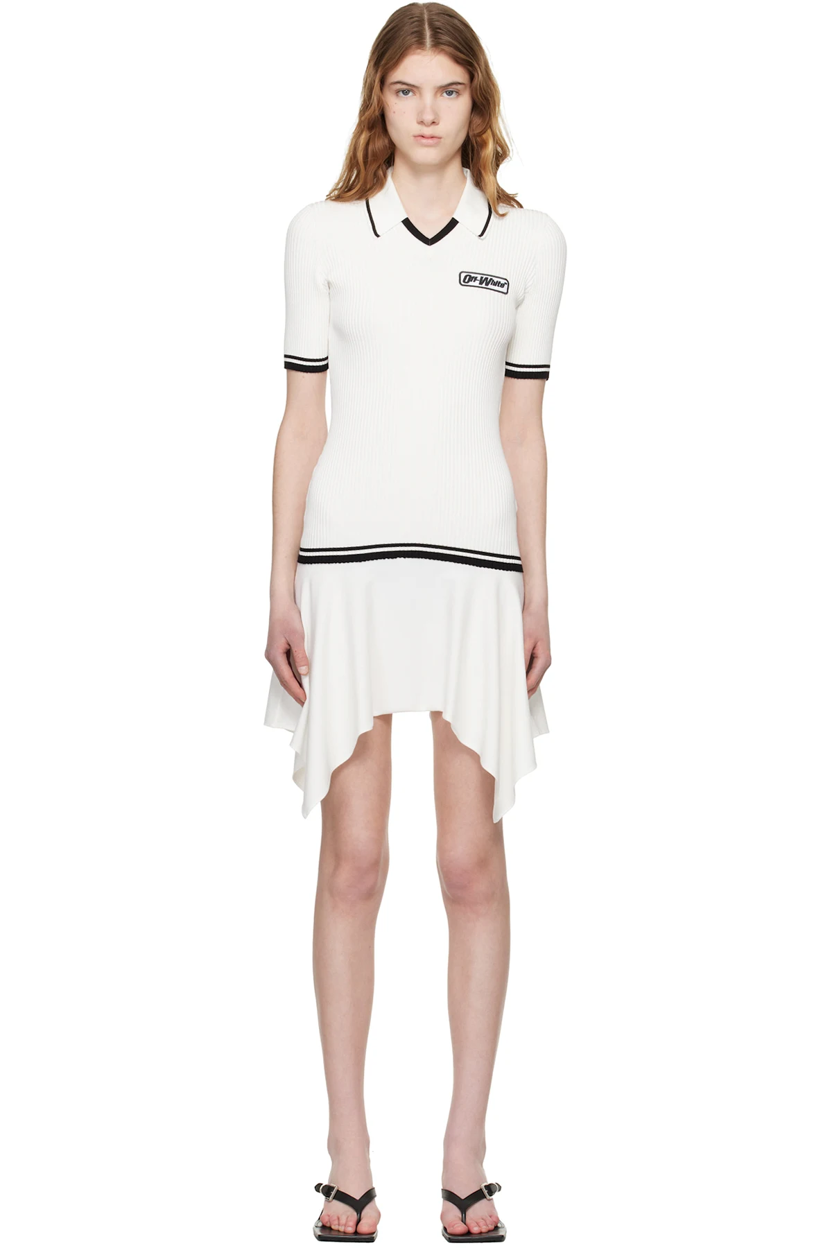 White Rib Viscose Knit Polo Minidress