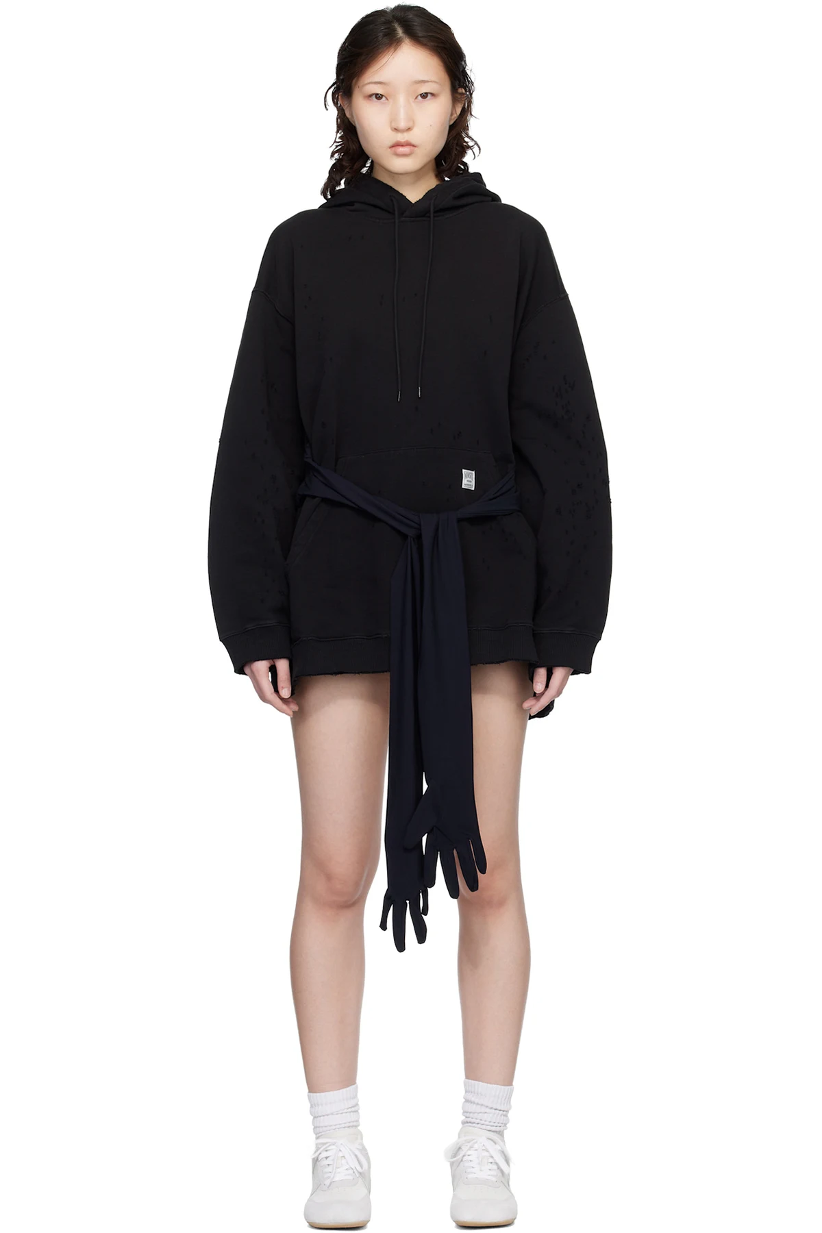 Black Hooded Glove Sweatshirt Minidress
