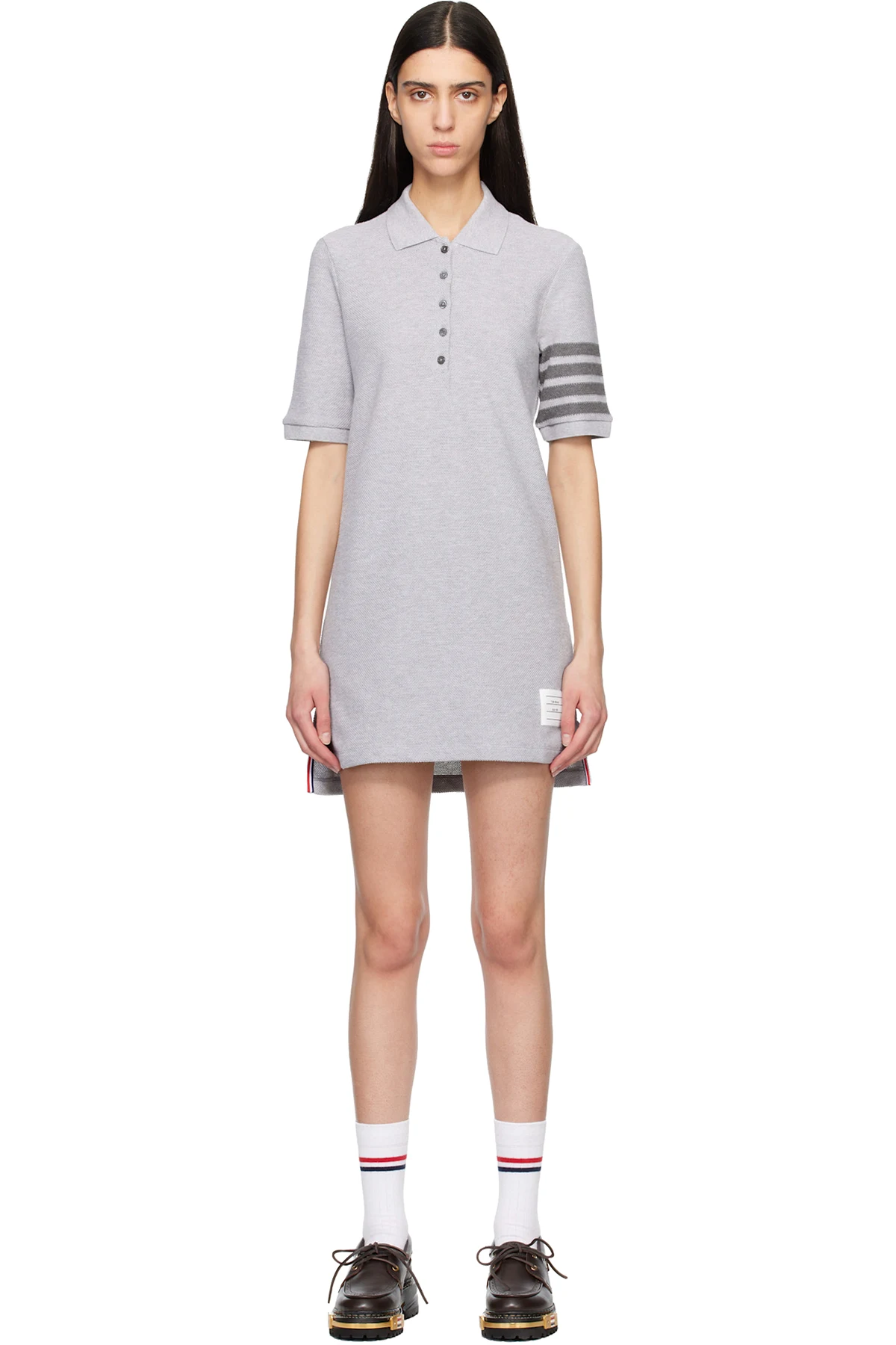 Gray Textured Piqué Polo Minidress