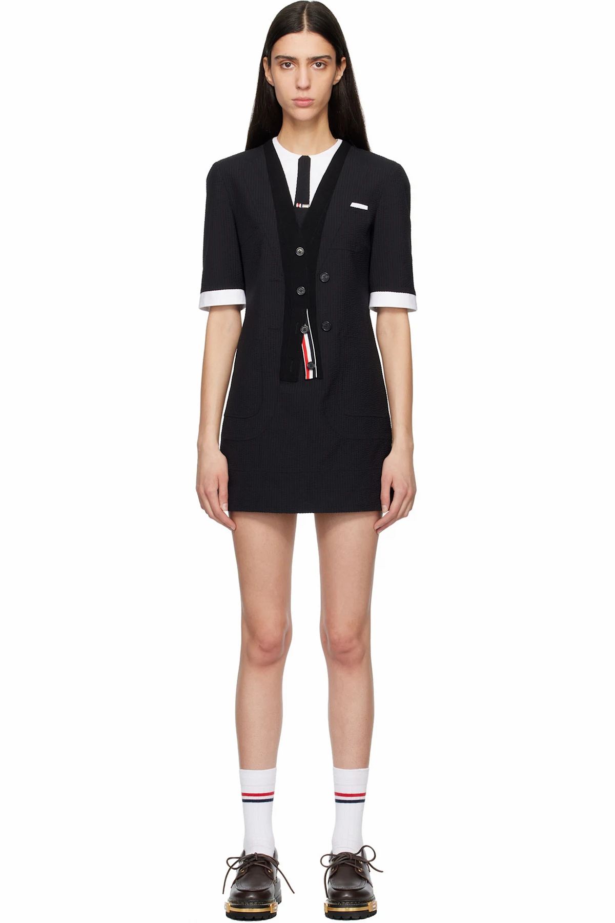 Black Trompe L'Oeil Patch Pocket Minidress
