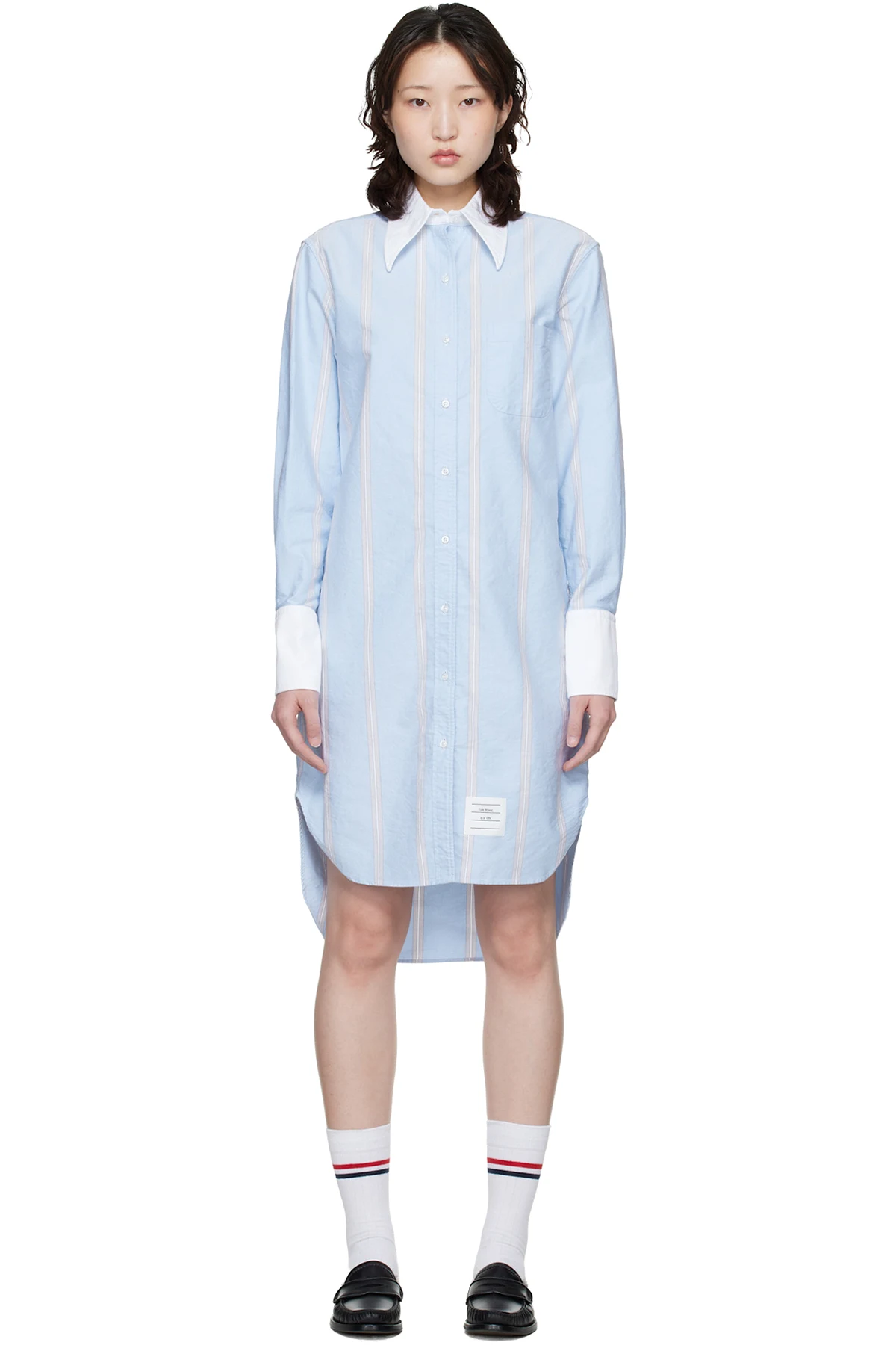 Blue Exaggerated Easy Fit Point Collar Shirt Minidress