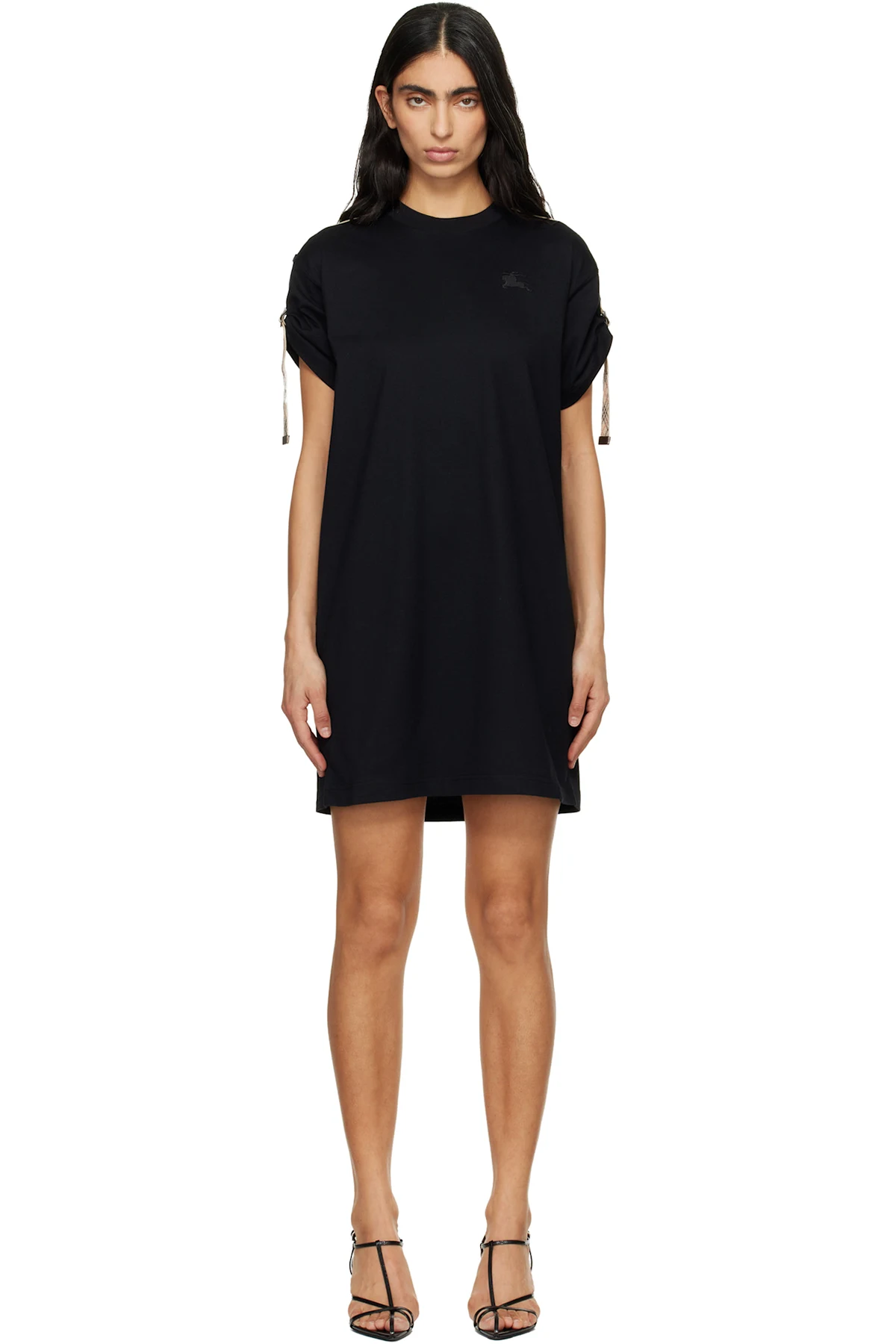 Black Check Trim Cotton T-shirt Minidress