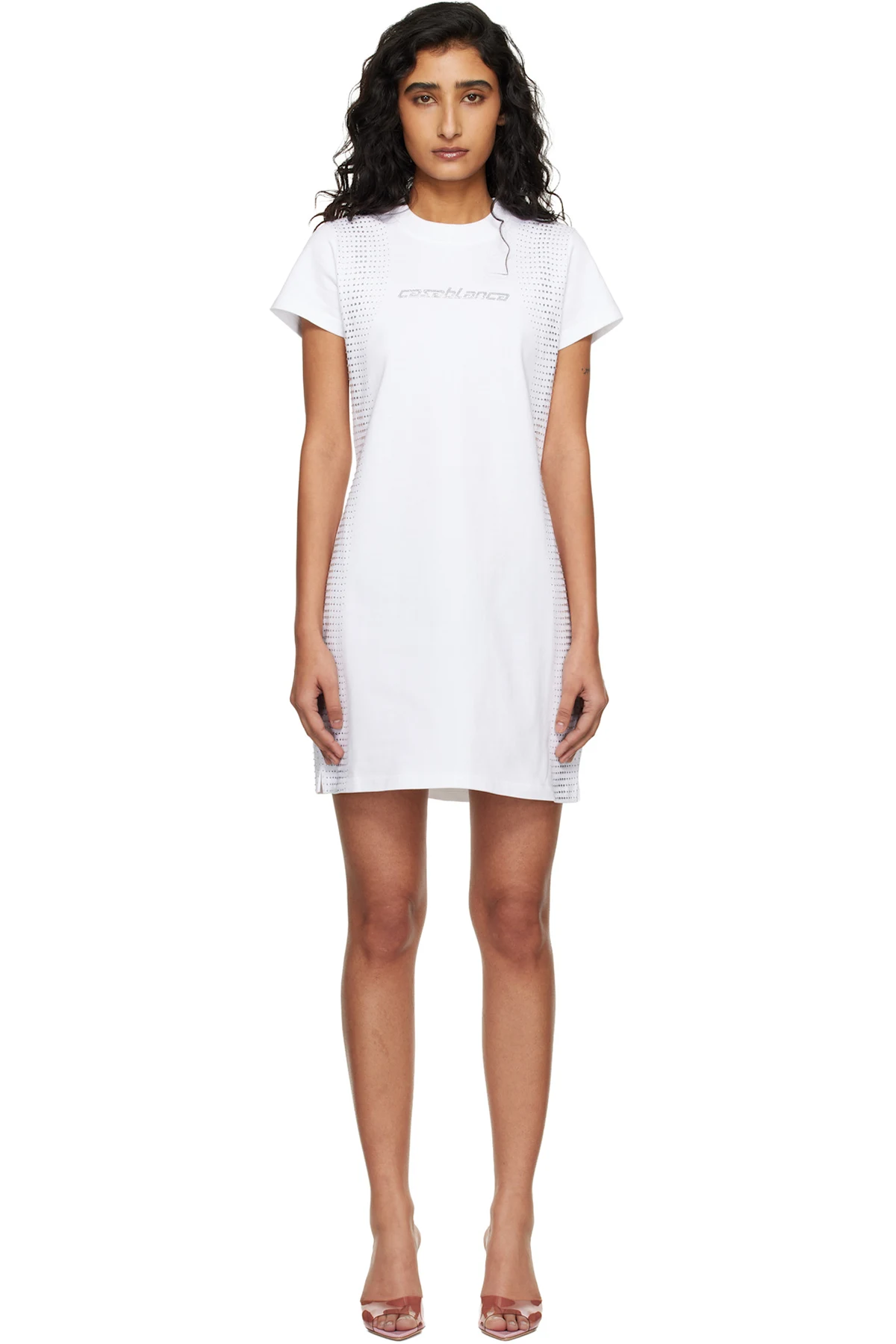 White Crystal Halftone Logo T-shirt Minidress