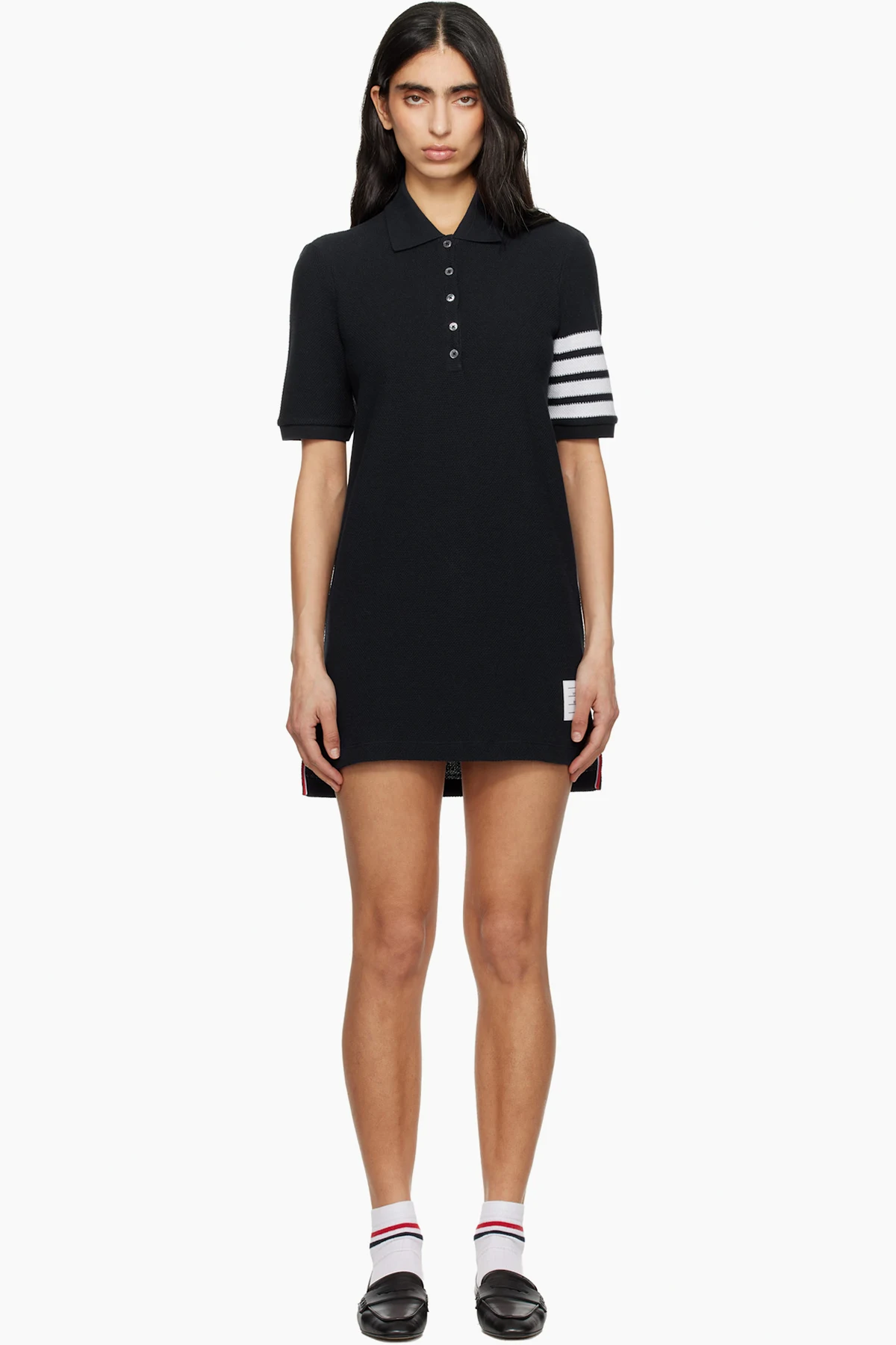 Navy Textured Pique 4-Bar Polo Minidress