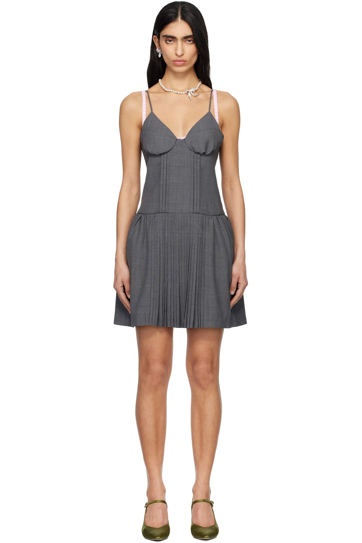 Gray Tuck Detail Bustier Slip Minidress