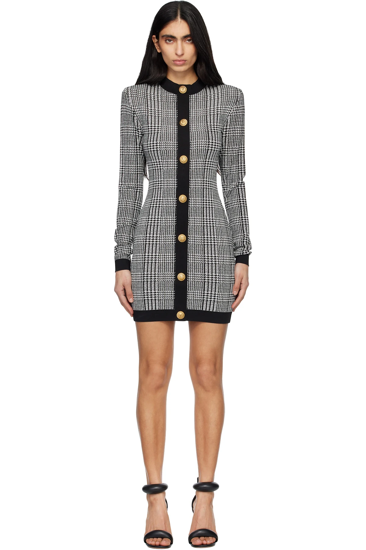 Black & White Long Sleeve Prince Of Wales Minidress