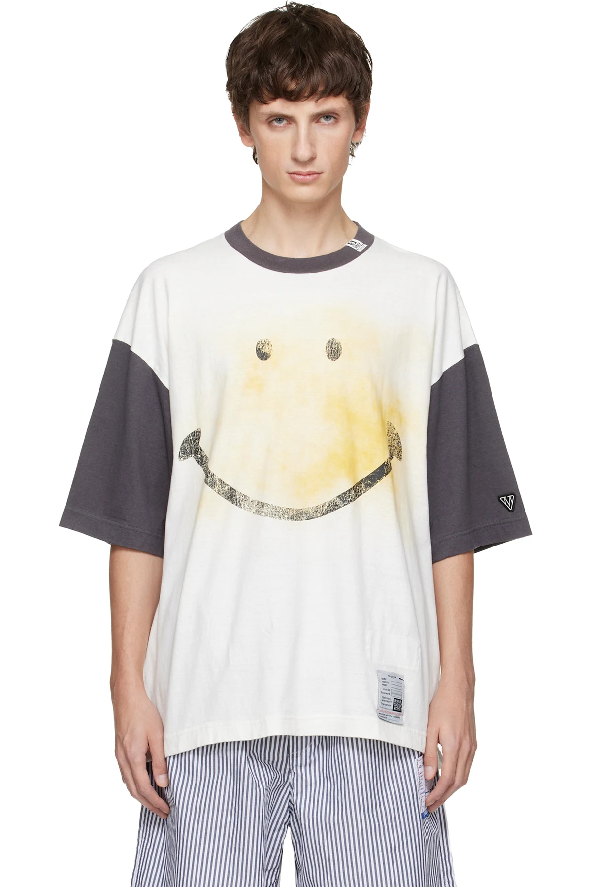 White & Gray Smily Face Printed Ringer T-shirt
