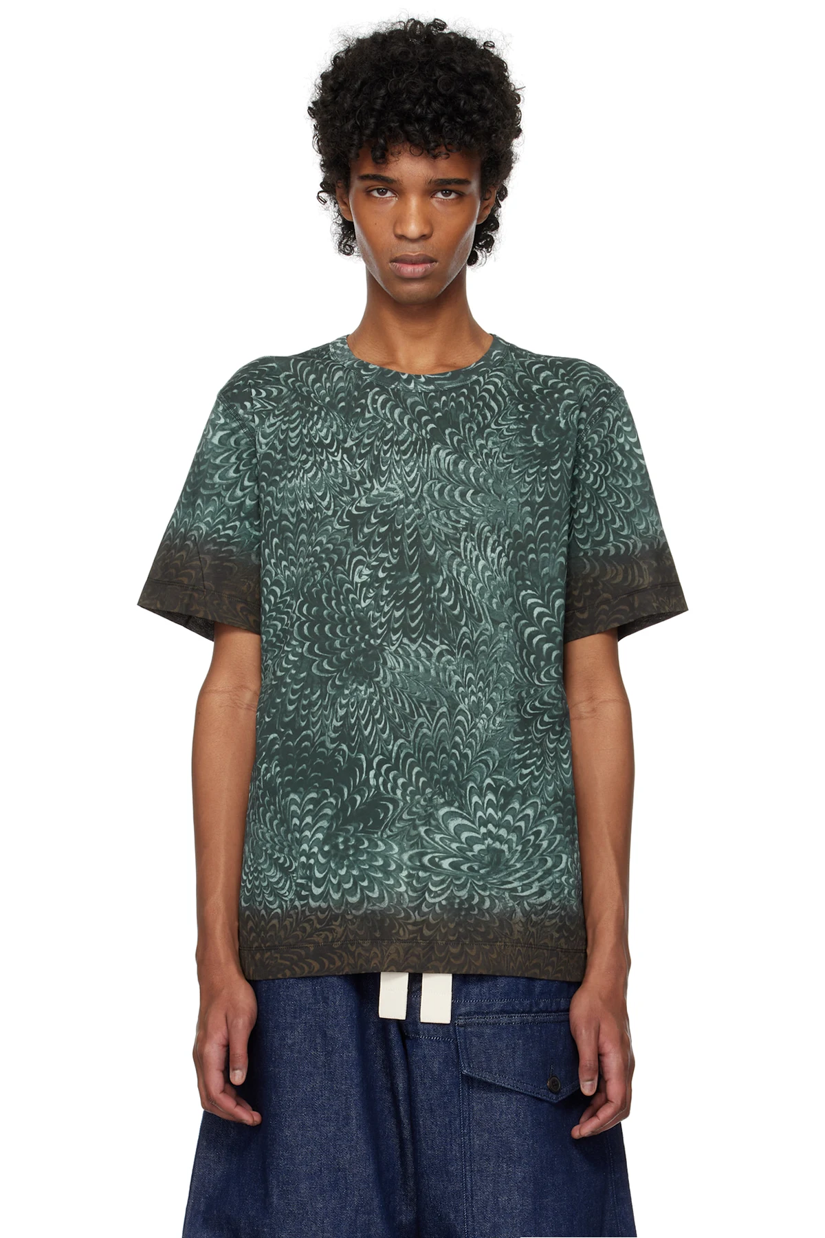 Blue Printed Cotton T-shirt