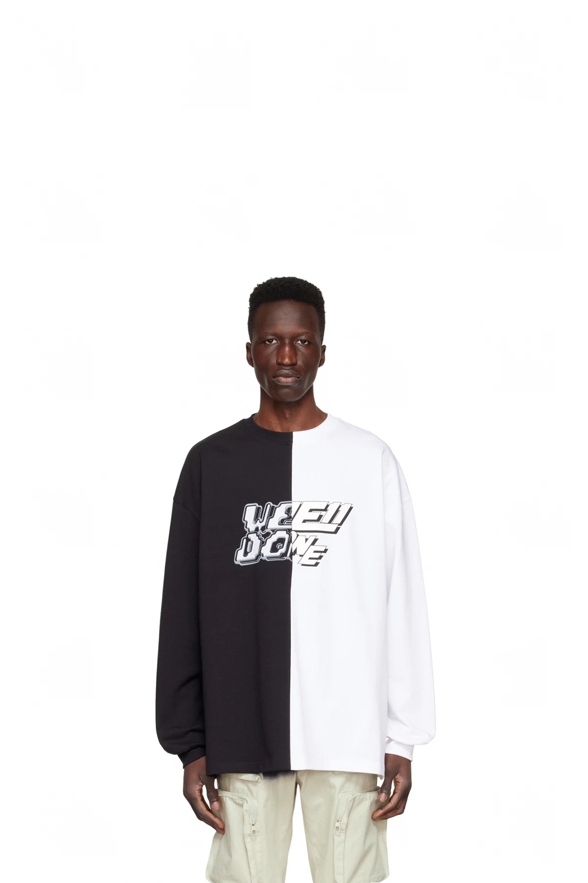 Black & White Half & Half Long Sleeve T-Shirt