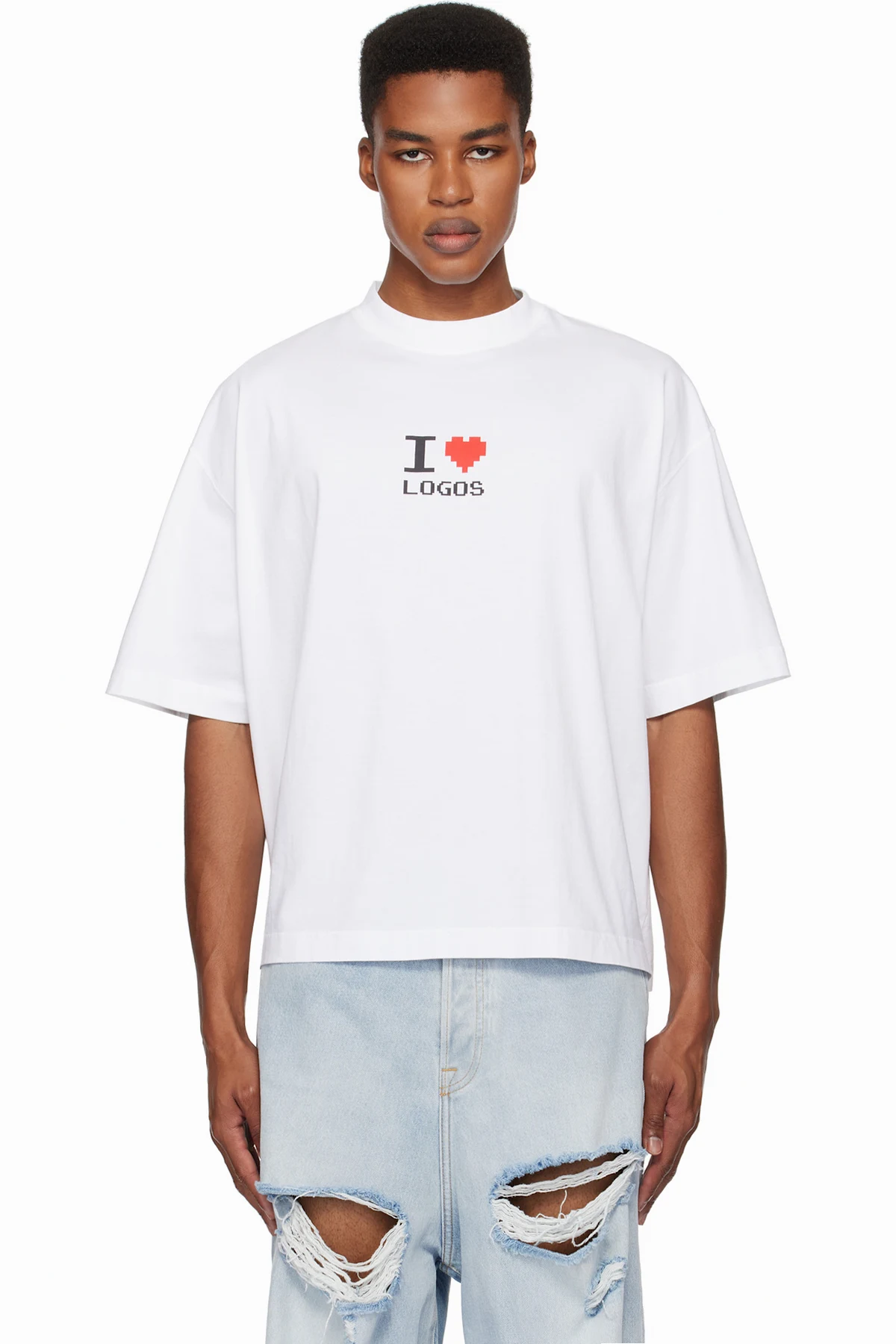White 'I Love Logos' Cropped Boxy T-shirt
