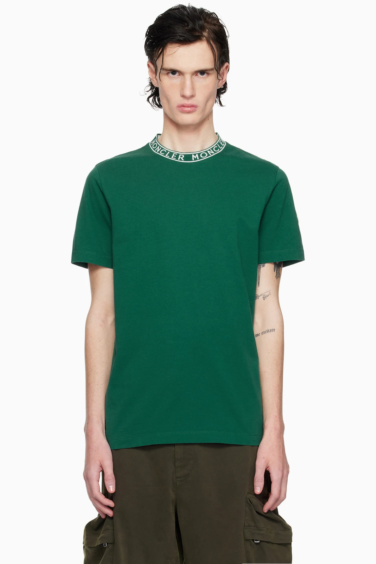 Green Logo-Trimmed Cotton T-shirt