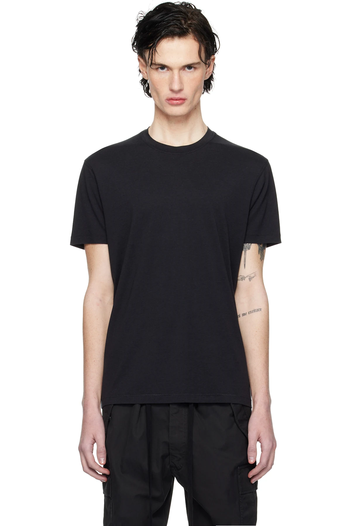Black Lyocell Cotton Crew T-shirt