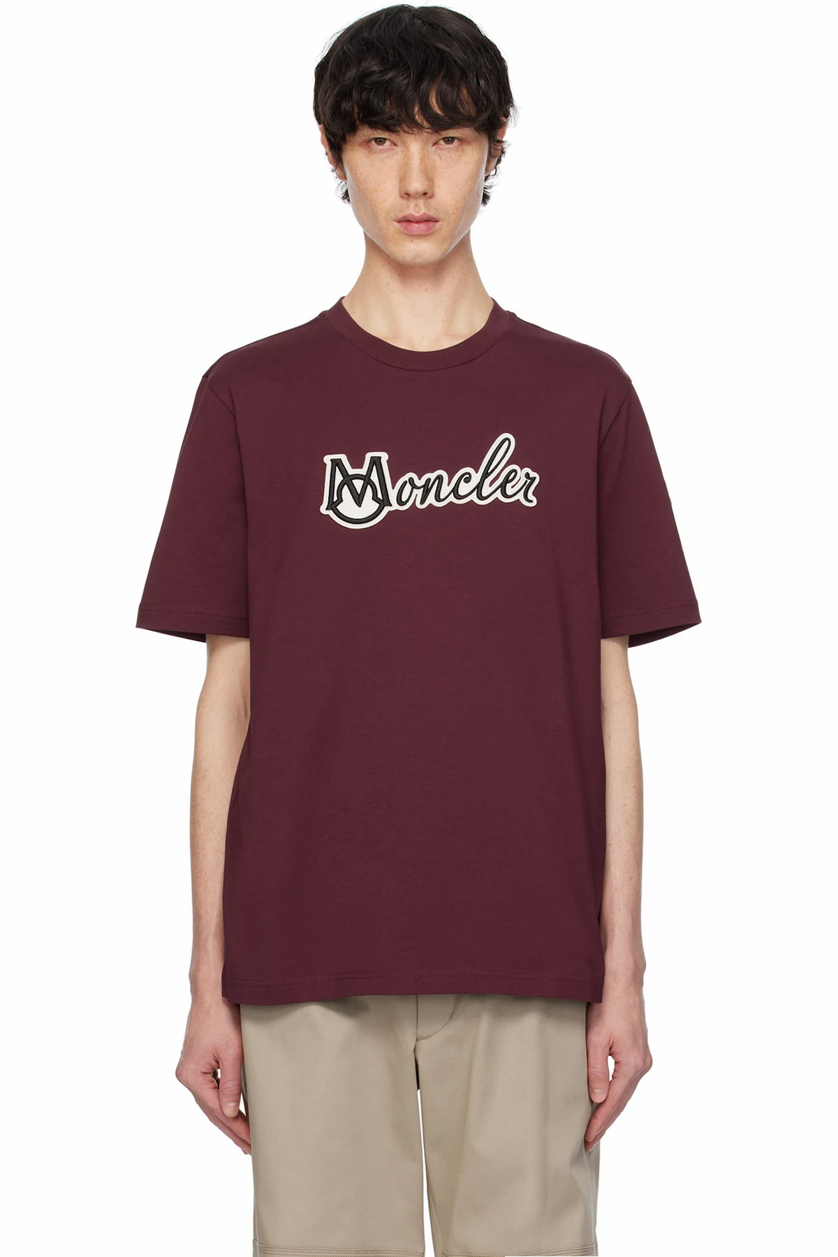 Burgundy Embroidered Varsity Logo Cotton T-shirt