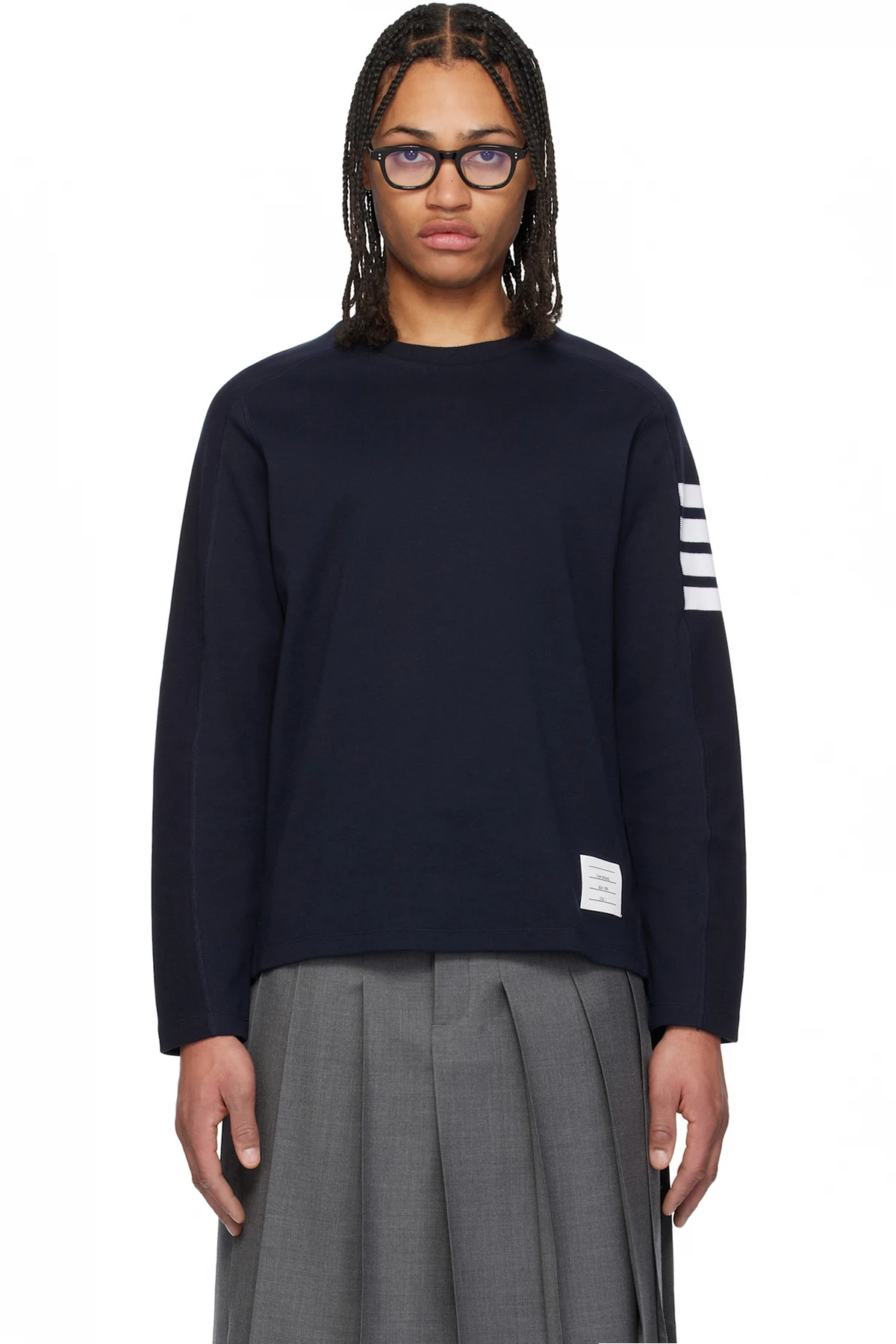 Navy Milano Cotton 4-Bar T-shirt