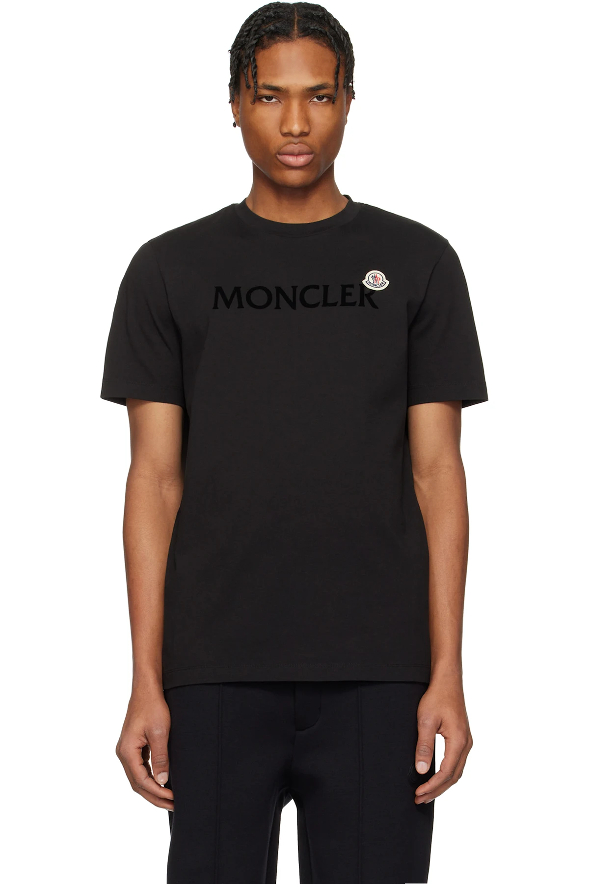 Black Flocked Logo Cotton T-shirt