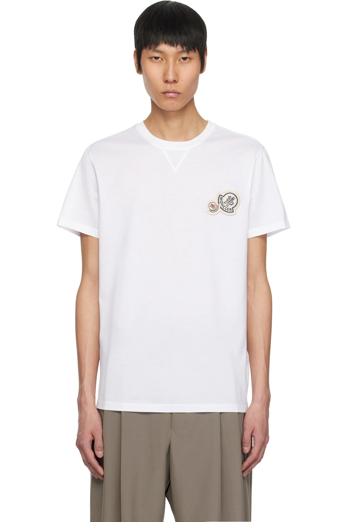 White Double Logo Patch Cotton T-shirt
