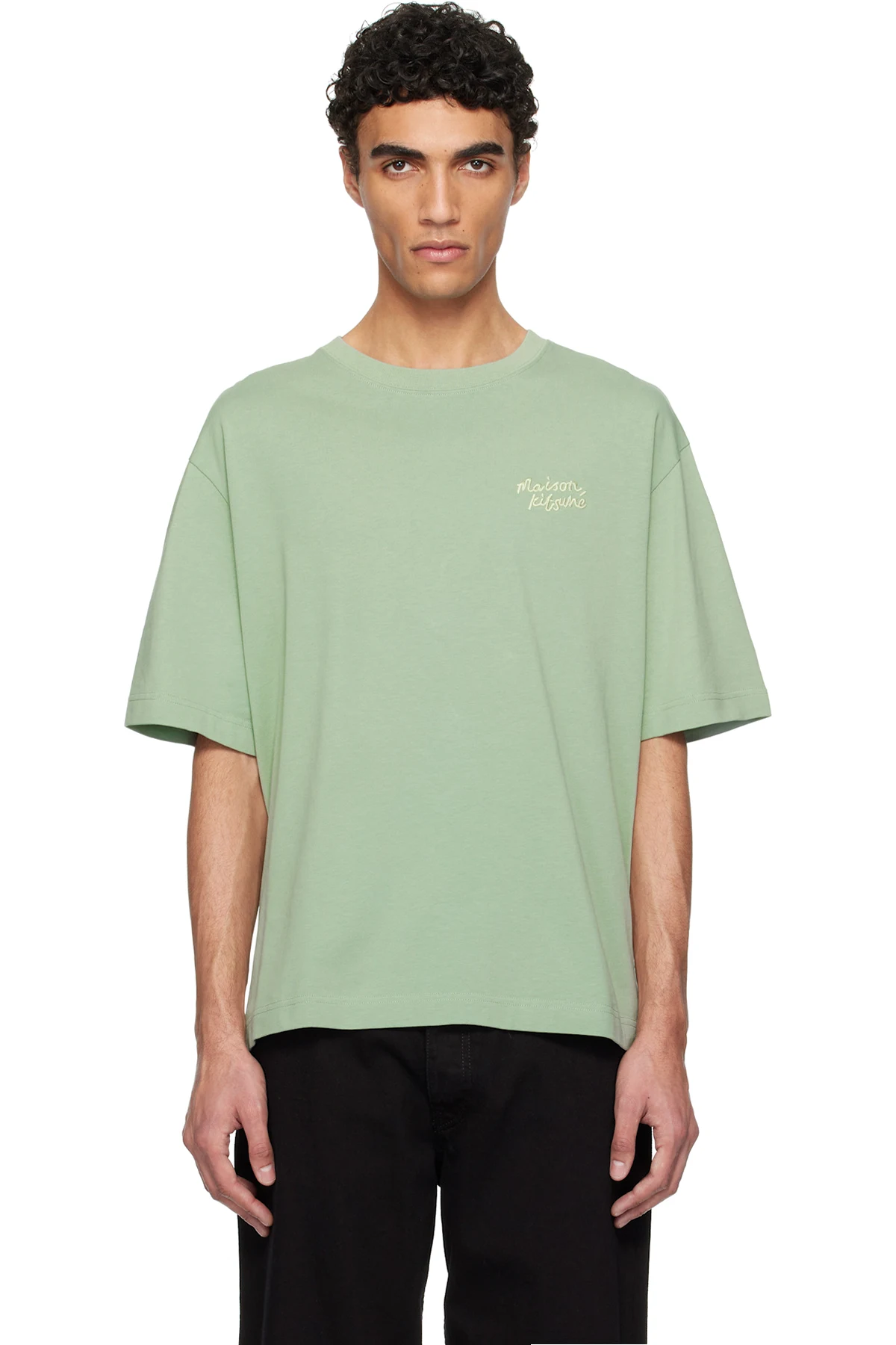 Green 'Maison Kitsuné' Handwriting Embroidery Oversize T-shirt