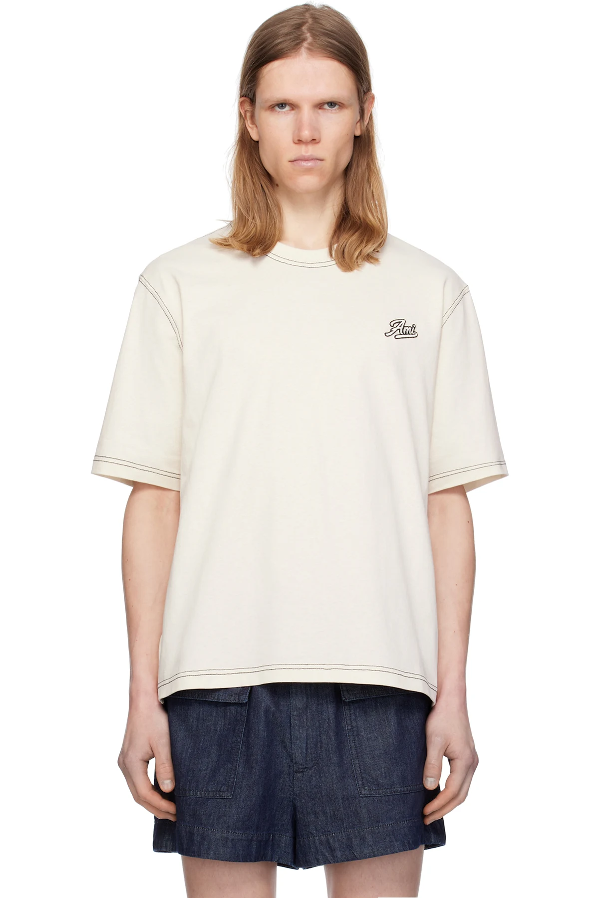 Beige Cotton 'Ami' Signature T-shirt