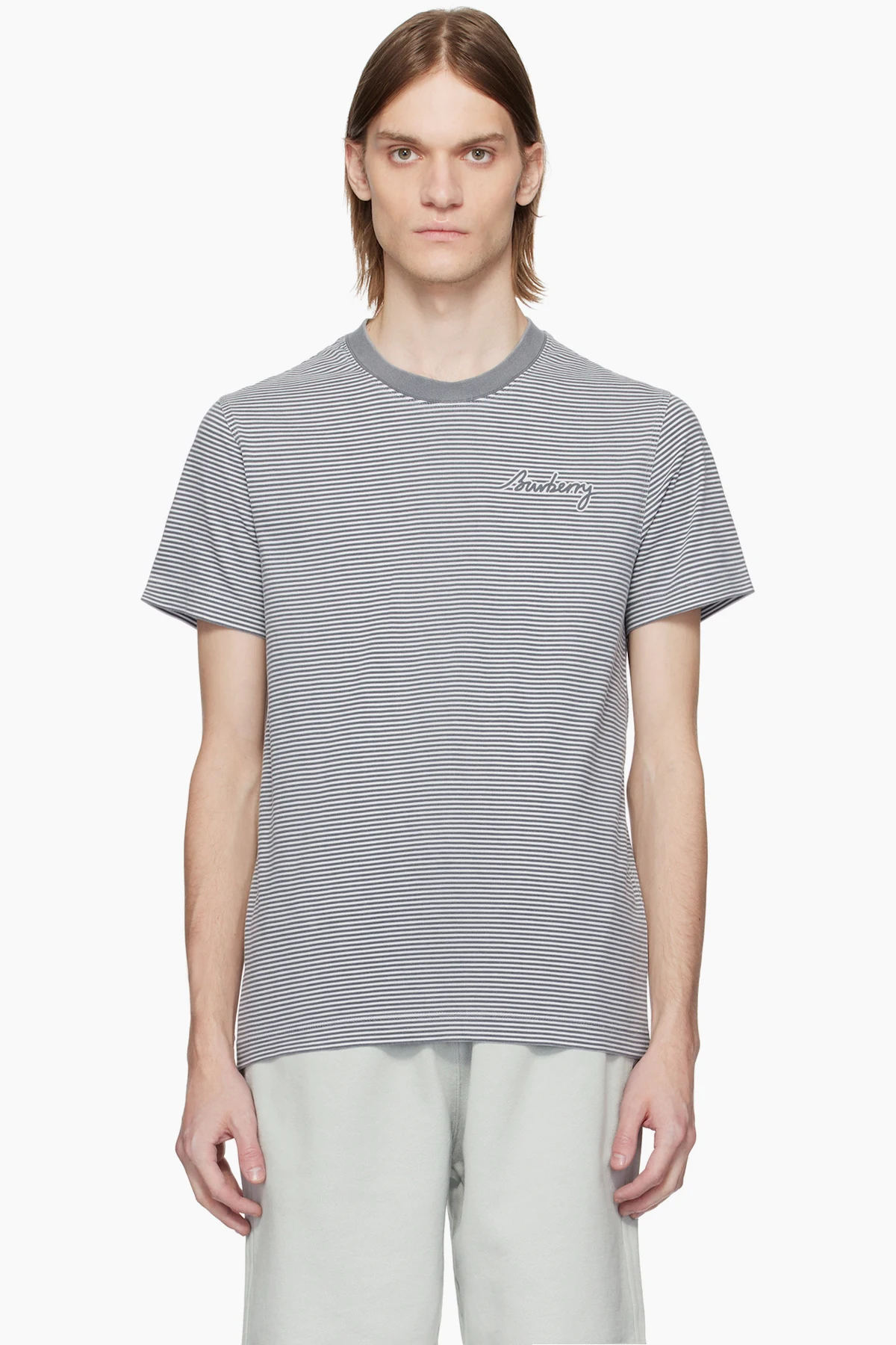 White & Gray Striped Cotton T-shirt