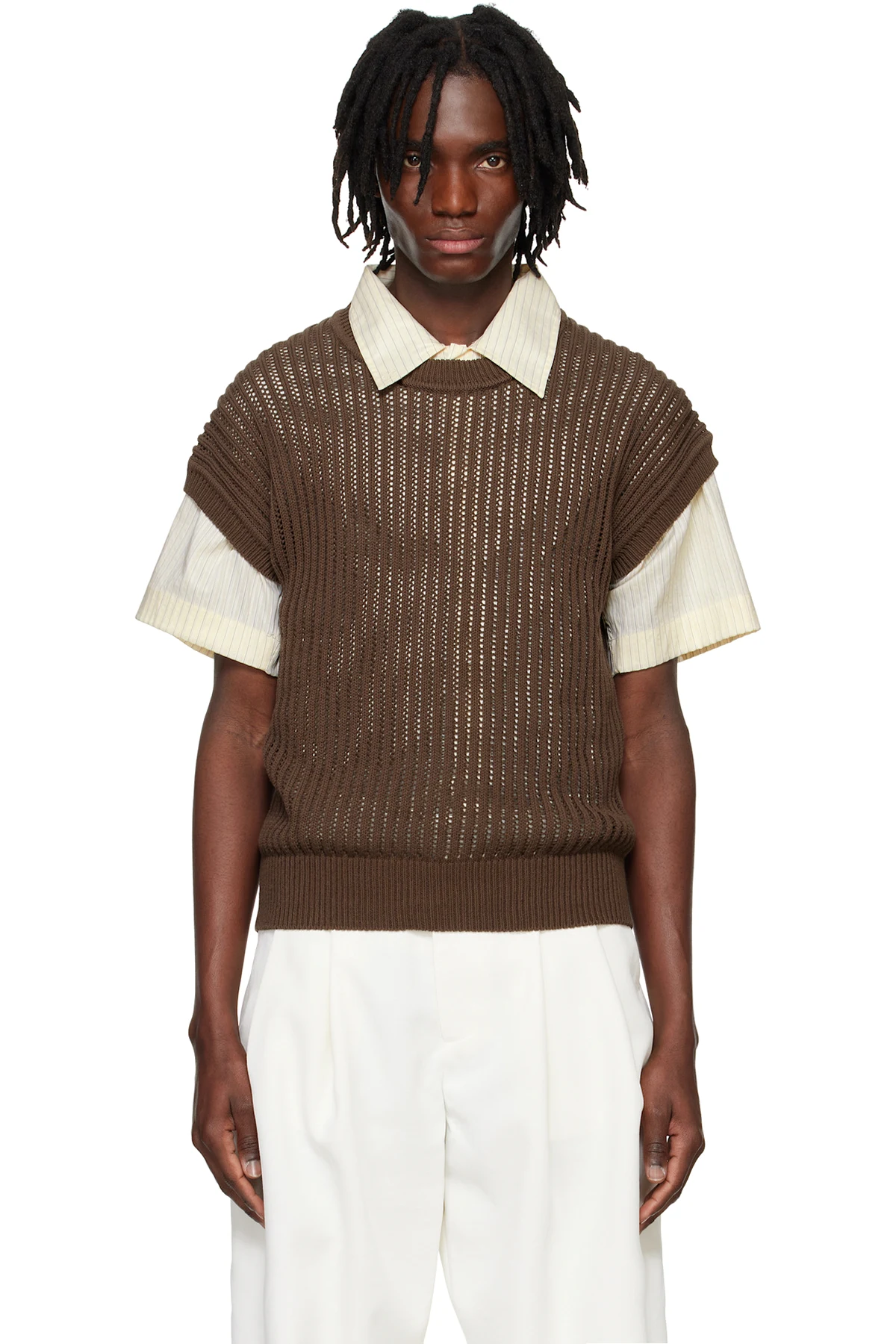 Brown Cap Sleeve Knit T-shirt