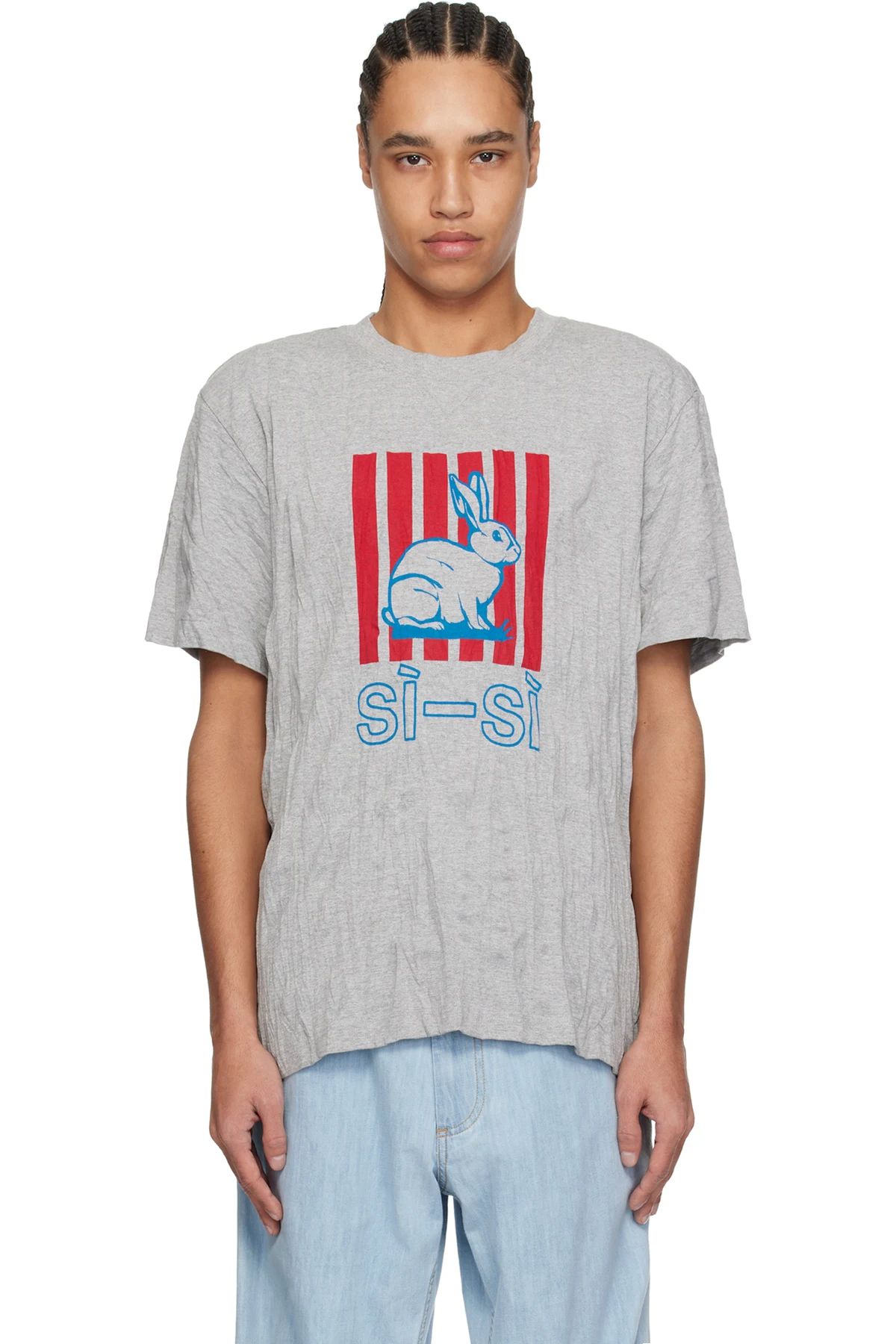 Gray Crushed Cotton Printed Jersey T-shirt