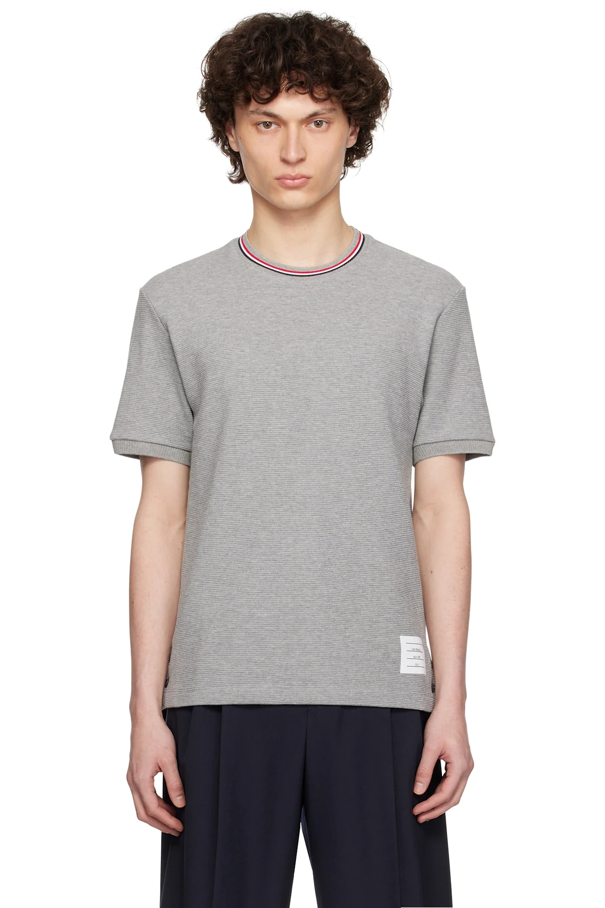 Gray Short Sleeve Rib Cuff T-shirt