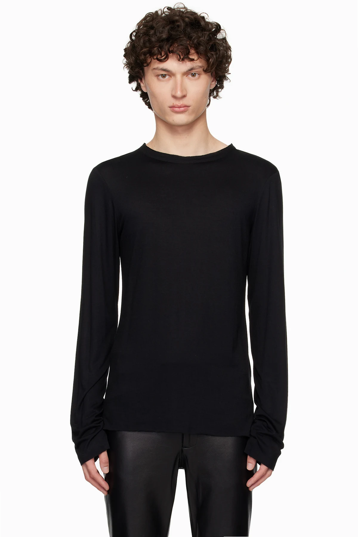 Black Satin Trim Long Sleeve T-shirt