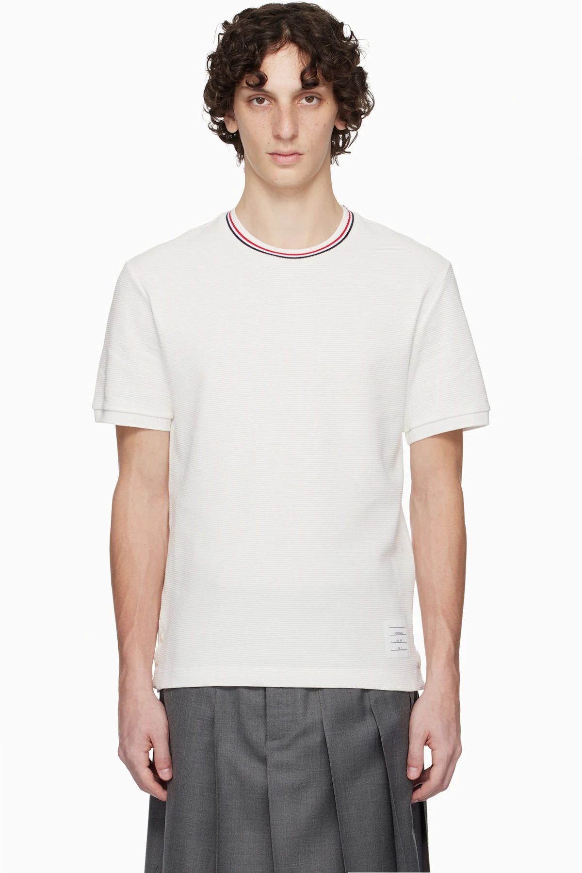 Off-White Cotton Waffle Rib Cuff T-shirt