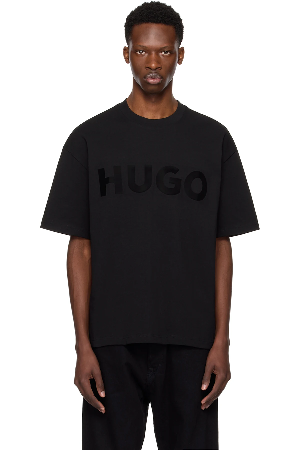 Black Oversized-Fit Reflective Logo T-shirt