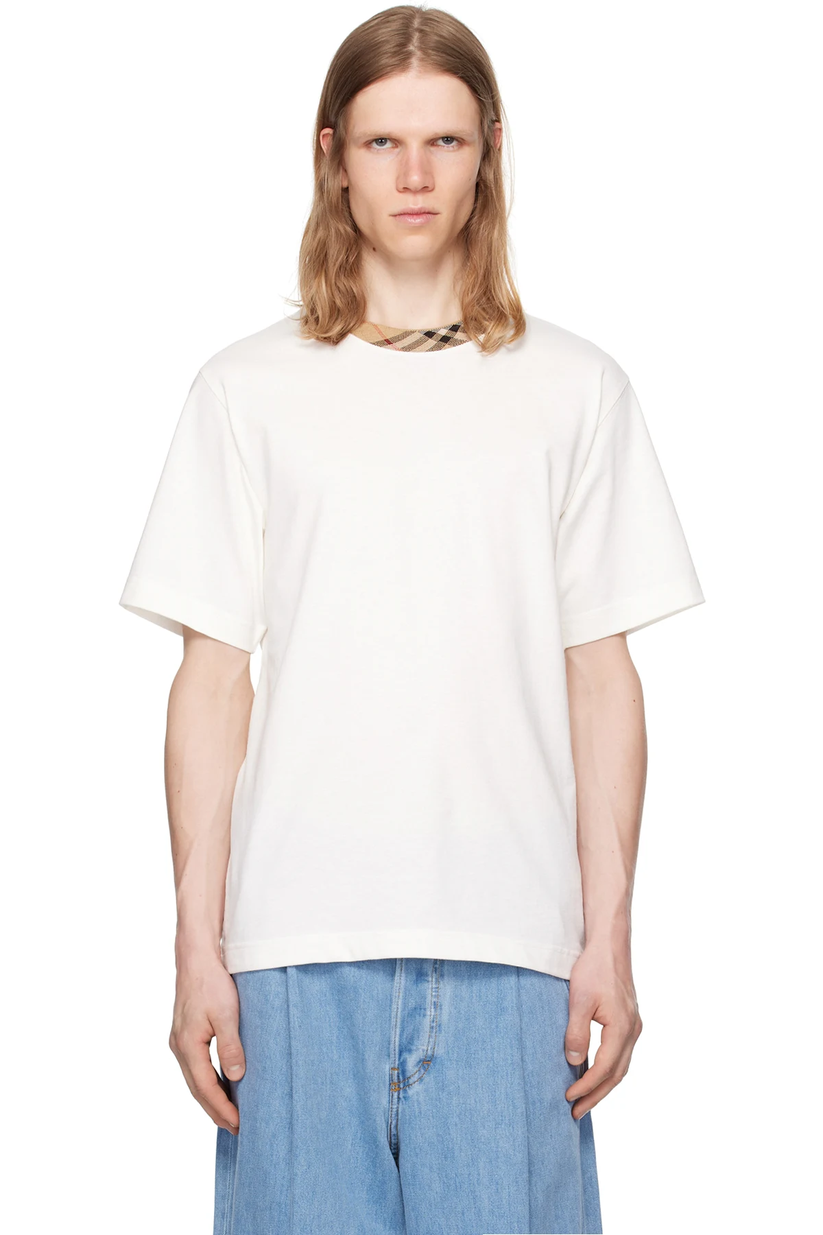 Off-White Check Trim Cotton T-shirt