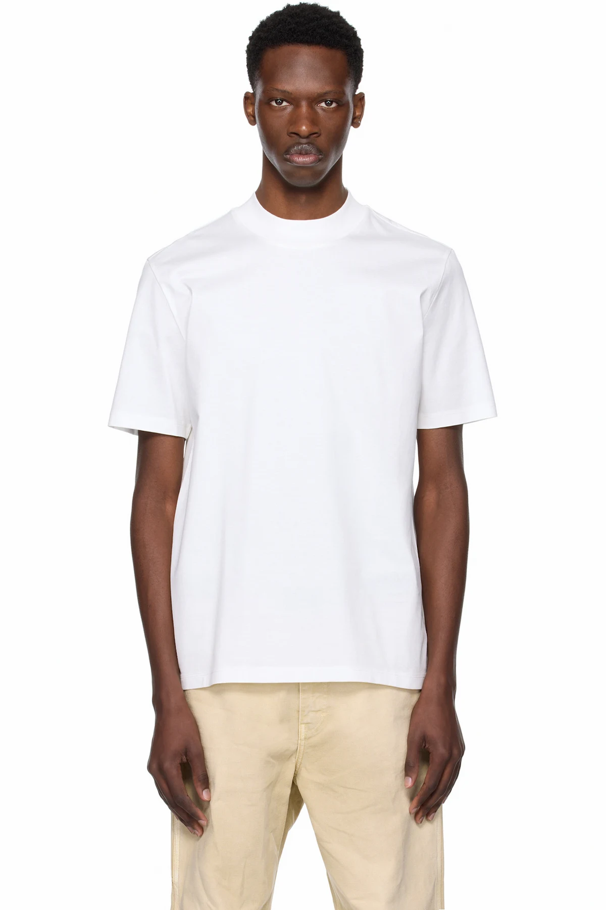 White Slim-Fit Stand Collar T-shirt