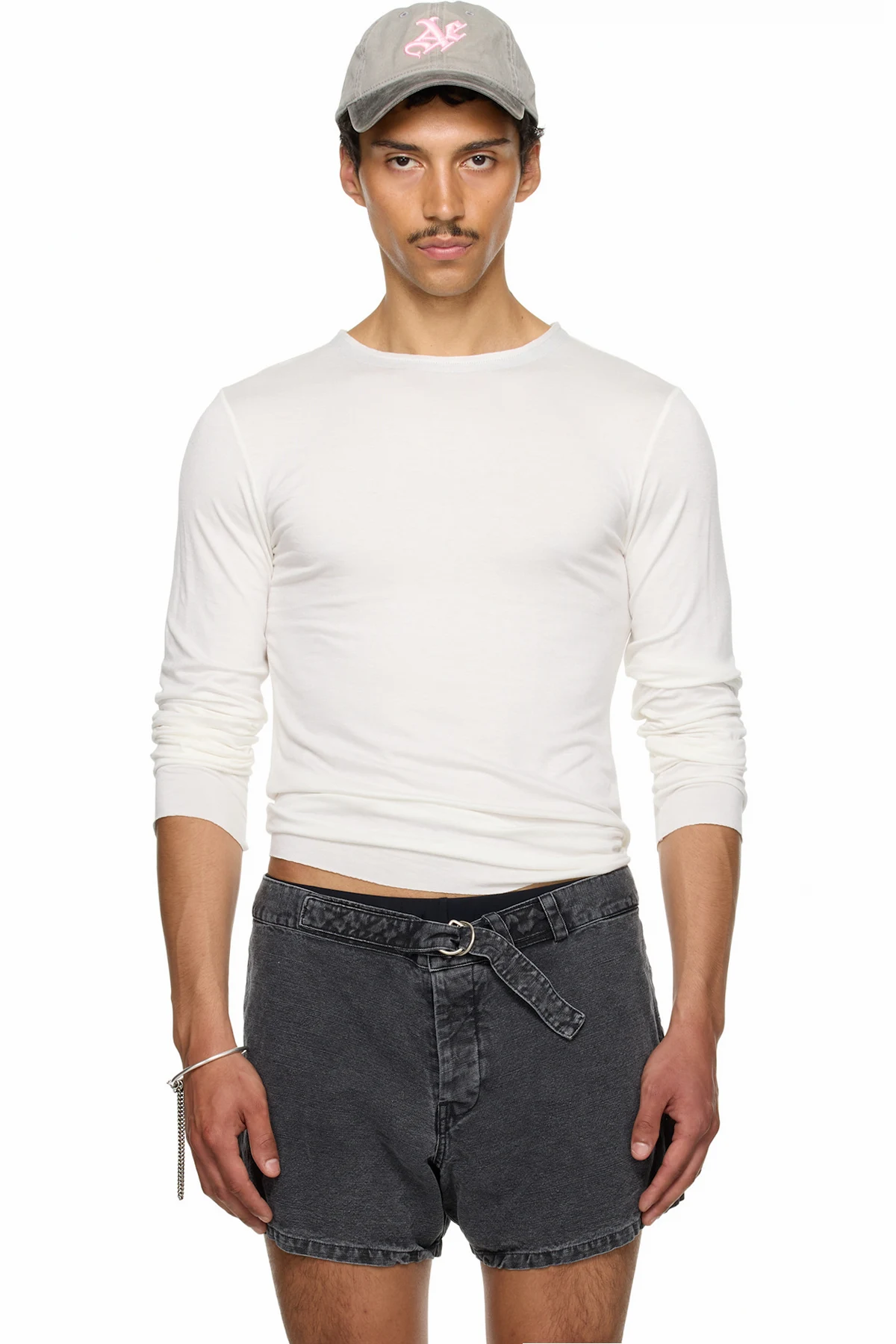 SSENSE Exclusive White Satin Trim Long Sleeve T-shirt